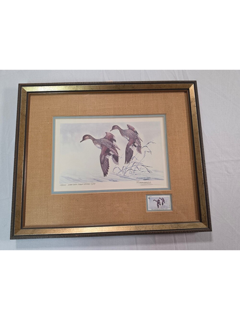 1974 Iowa Duck Stamp JF Landenberger Signed #119/500 Gadwalls w Stamp Framed